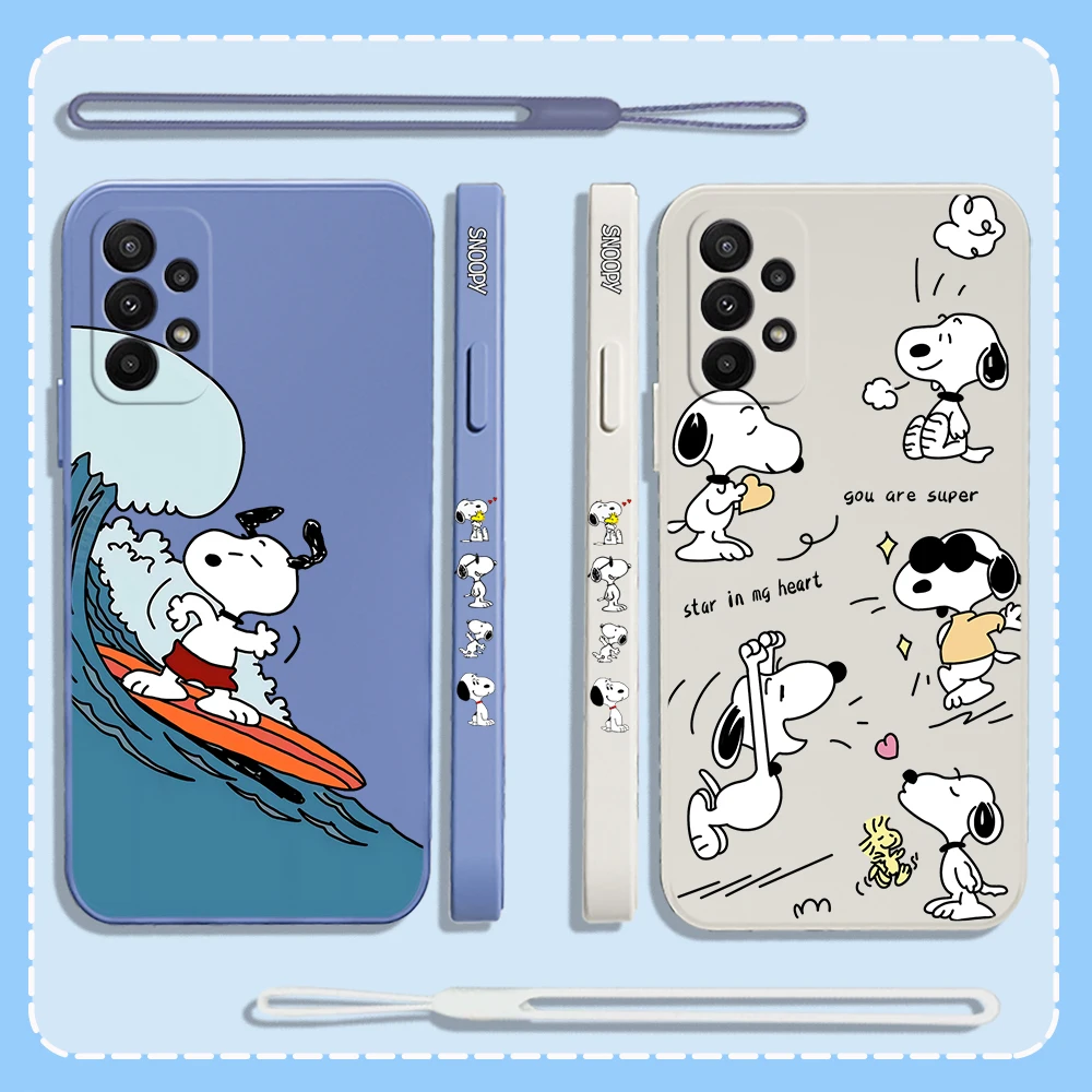 Cartoon Funny Snoopies Case For Samsung Galaxy S24 S23 S22 S21 S20 S10 Note 20 10 Lite Ultra Plus FE 4G 5G Cover With Hand Strap