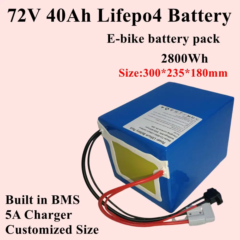 

Waterproof Batterie au lithium LiFePO4 avec charger 5A, Go Cart, Véhicule, Vélo, Scooter, BMS 24S, 7000W, 3500W, 72V, 40Ah,
