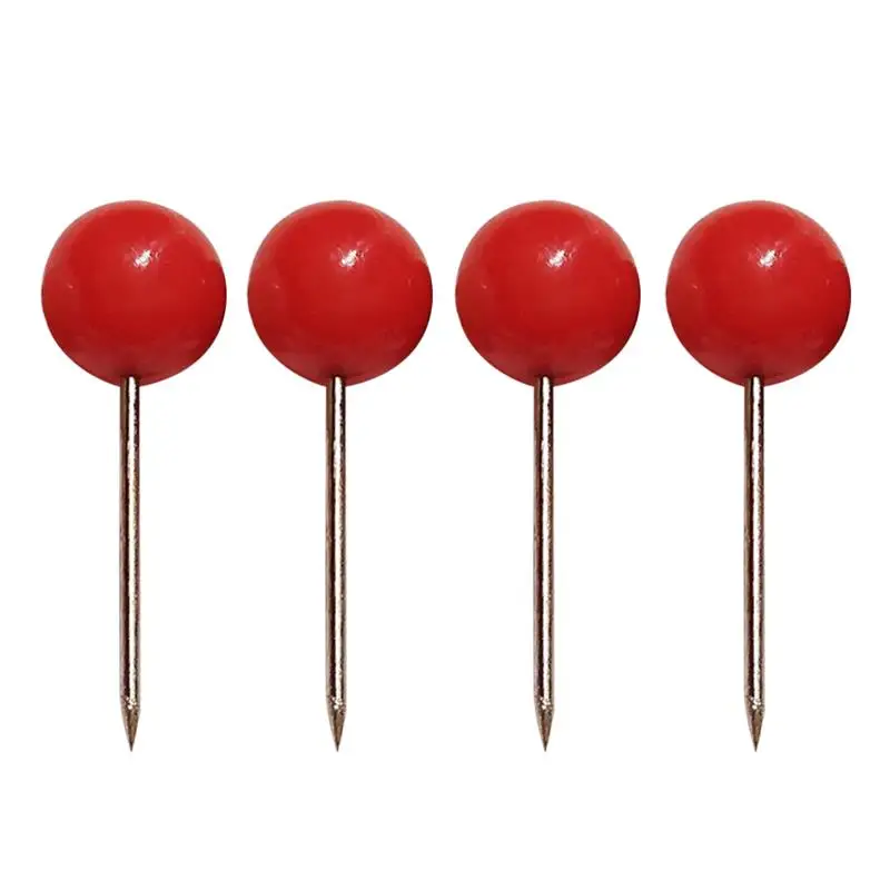 100Pcs Push Round Ball Map Tacks with Stainless Point for Office Home Crafts DIY Marking (Red)