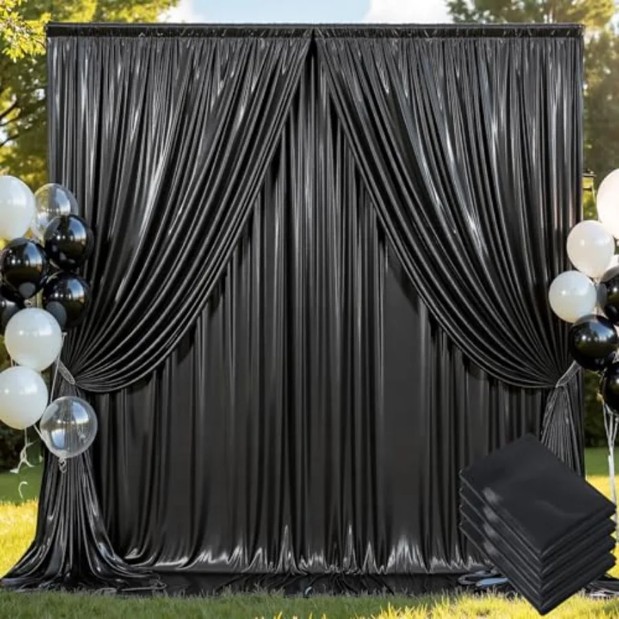 

Party backdrop curtain: wrinkle-free black sequin fabric, thick non-sag glitter material, 20x10 ft 4 panels of 5x10 ft,shimmeri