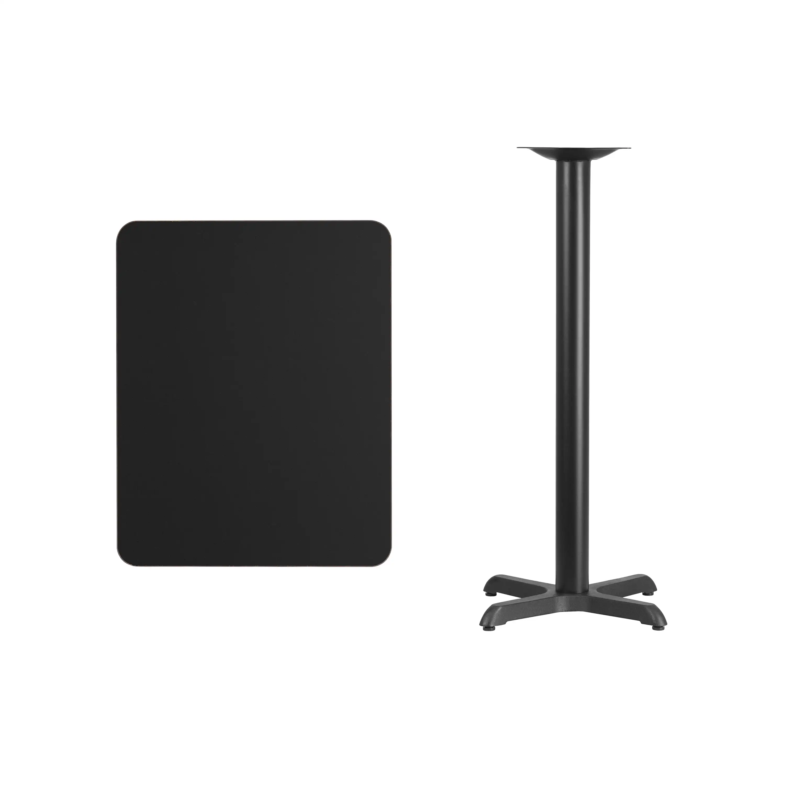 24" x 30" Rectangular Black Laminate Tabletop Bar Table with 22" x 22" Bar Height Table Base