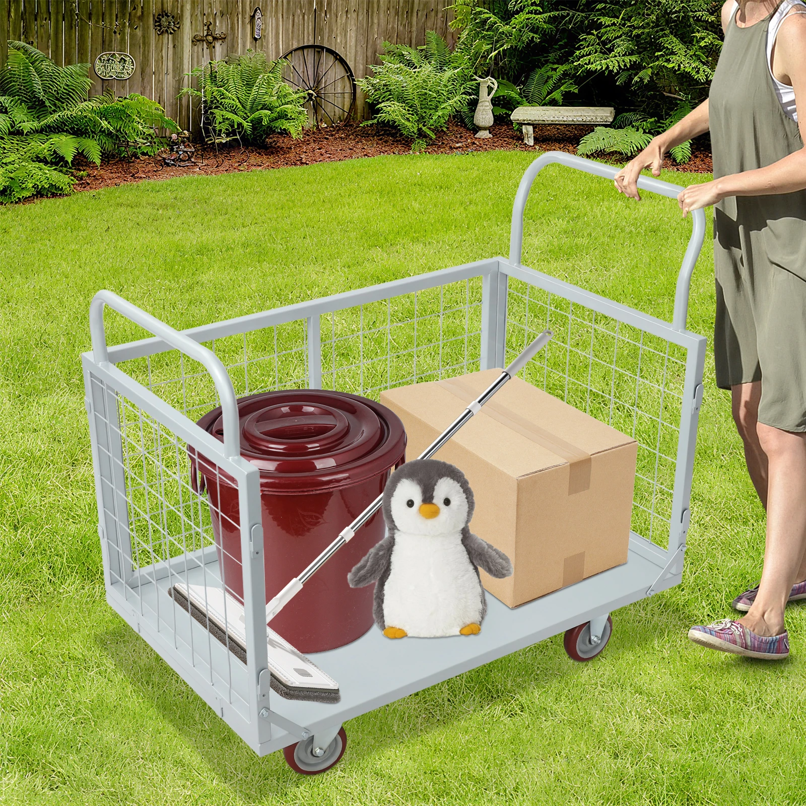 38,39*23,62*20,79-дюймовая серебряная тележка на платформе, сверхмощная тележка на платформе с эргономичной ручкой, усиленные соединения