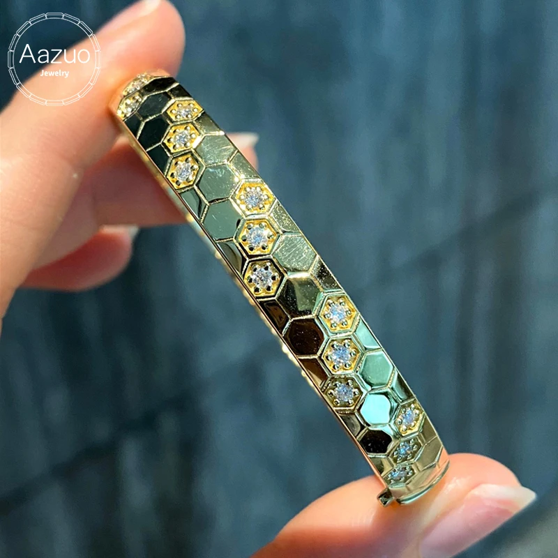 

Aazuo комплект ювелирных изделий 18 карат, однотонное желтое золото, настоящие натуральные бриллианты, роскошные ювелирные изделия, браслет, серьги, подарок для женщин, свадебная вечеринка AU750