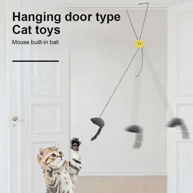 Rope Mouse Cat Stick Cat Self-excited Retractable Elastic Rope Fun Cat Scratch Rope Mouse Cat Supplies Cat Bar Hanging Door Type