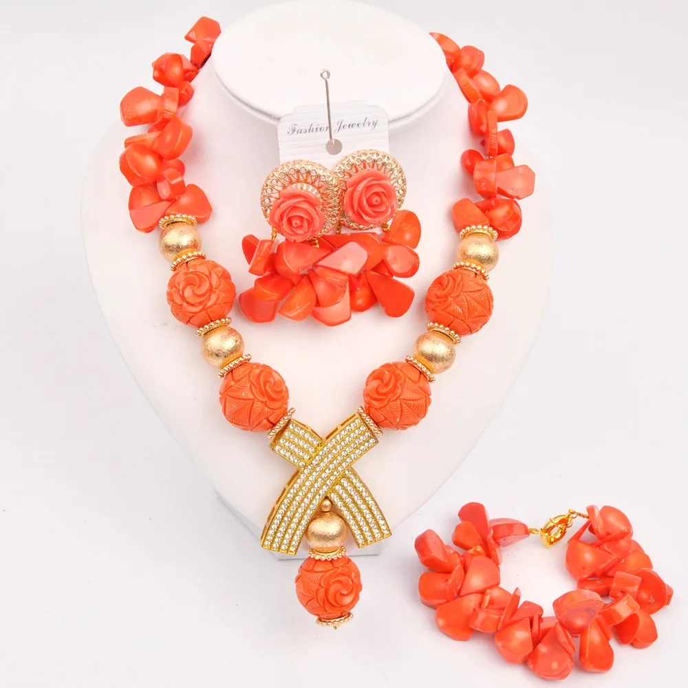 

Fashion African Coral Jewelry Sets Orange Nigerian Wedding Bridal Coral Beads Jewelry Sets