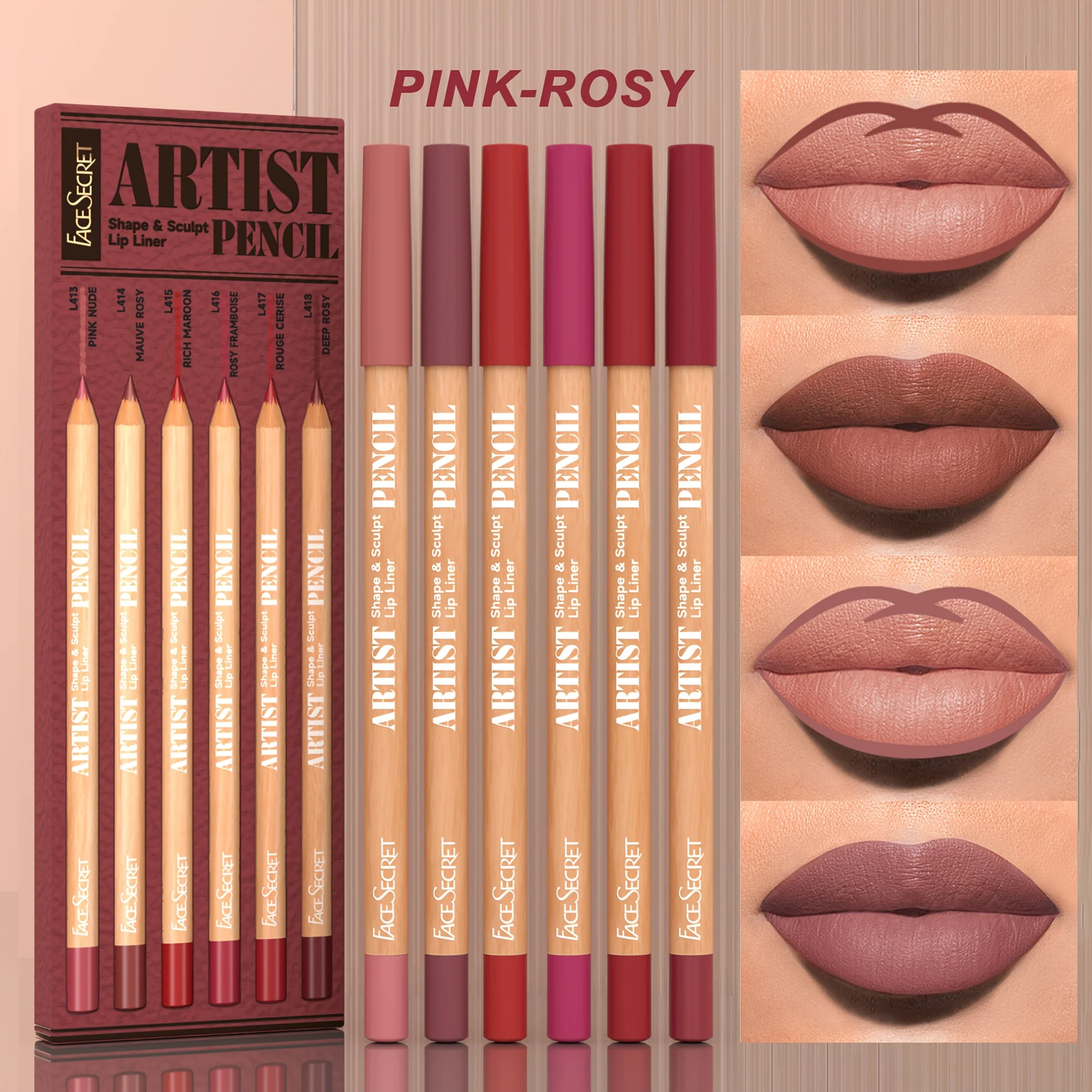 6 ชิ้น/เซ็ต Nude Lip Liner แต่งหน้าชุดกันน้ํา Matte Long Lasting Velvety Texture Lip Liner Lip Combpo เหมาะสําหรับแต่งหน้าทุกวัน