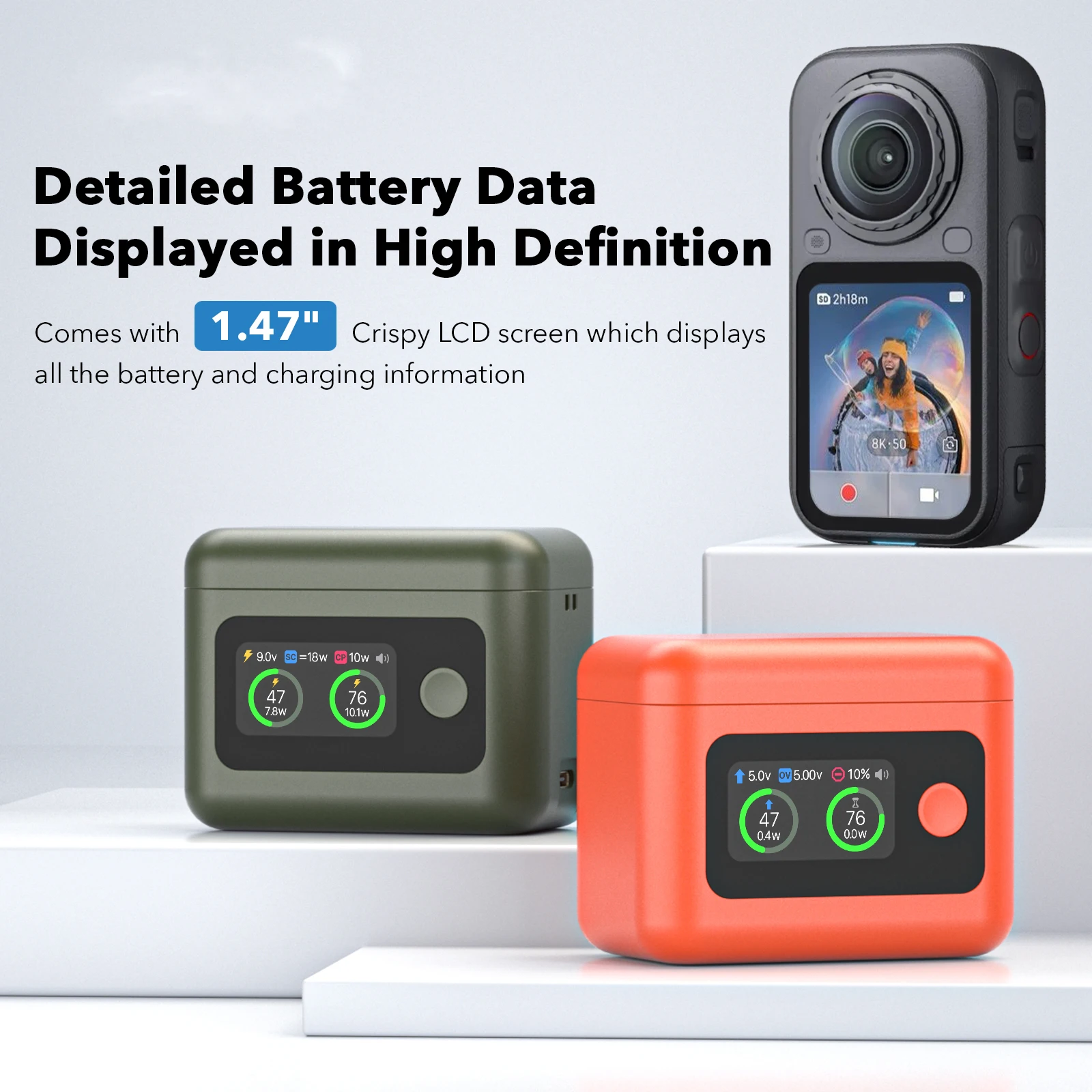 27W Fast Battery Charger Hub for Insta360 X6, Battery Charging Box, Dual Battery Storage Station & Portable Power Bank，Black