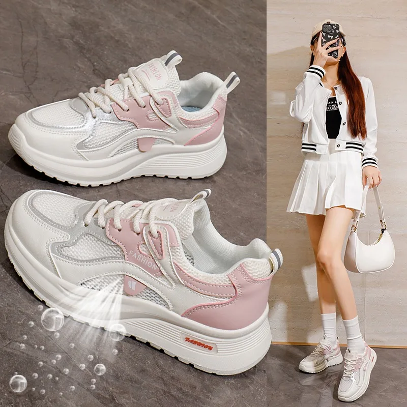

Women Breathable Mesh Sneakers, Lightweight Cushion Platform Casual Running Shoes, Non-slip Comfort Walking Shoes for Students