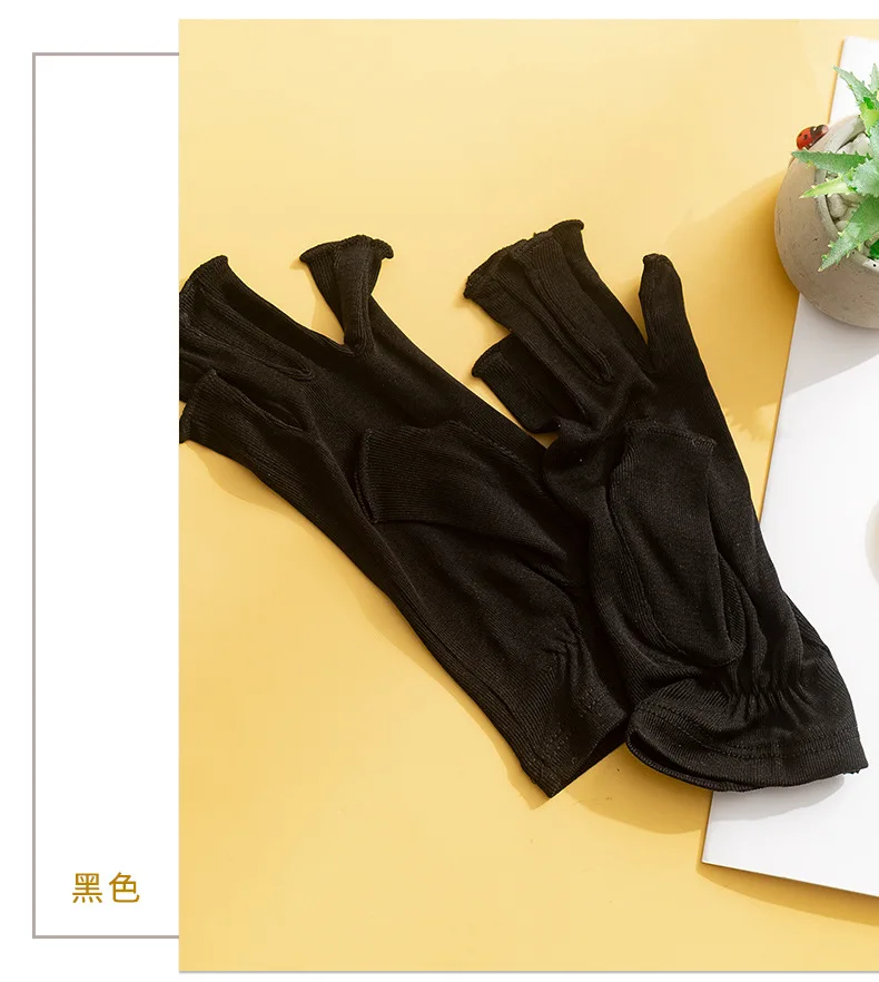 Birdtree, 100%Real Silk Knitted Gloves, Sun Protection Moisturizing, Women Half Finger Gloves, Breathable Skin Friendly A43876QM