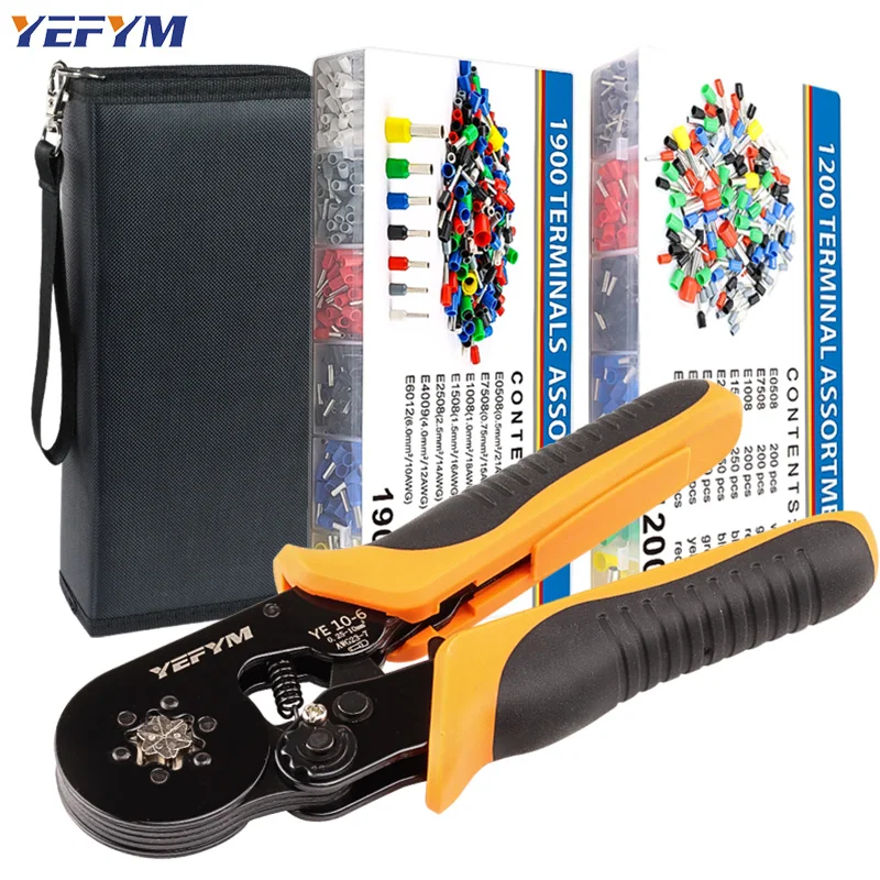 Crimping Pliers Tool Ferrule Pin Terminal Connectors Mini Adjustable Ratchet YEFYM Electricians six-Corner （0.25-10mm²）YE 10-6