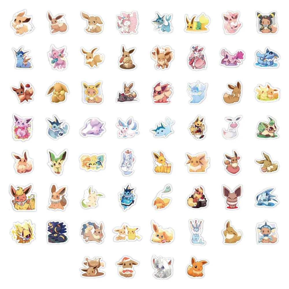 Pegatinas de Pokémon Eevee para niños, pegatinas de dibujos animados Kawaii para álbum de recortes, teléfono, coche, impermeables, 10/30/60 piezas