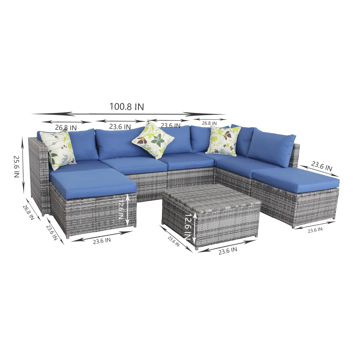 5 Pc Tuinmeubilair Set Outdoor Sectionele Rieten Rotan Sofa Set Met Kussen