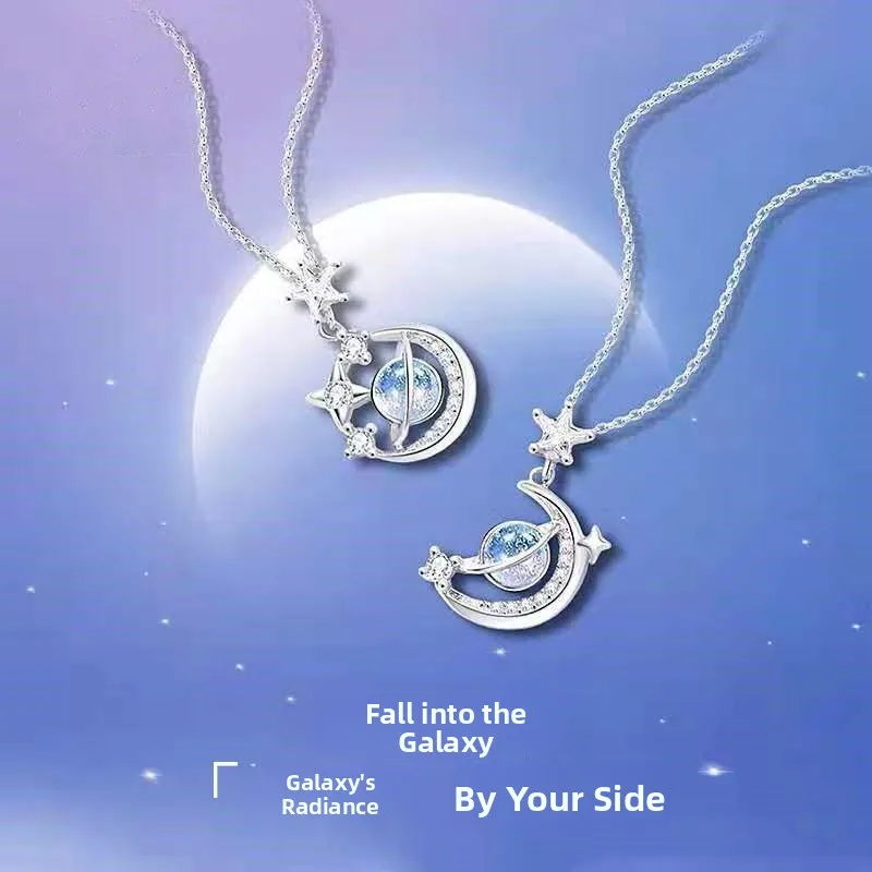 S925 Sterling silver Pave AAA CZ Necklace for Women Gold Color Planet Moon Astronaut Pendant Necklaces Jewelry Gifts