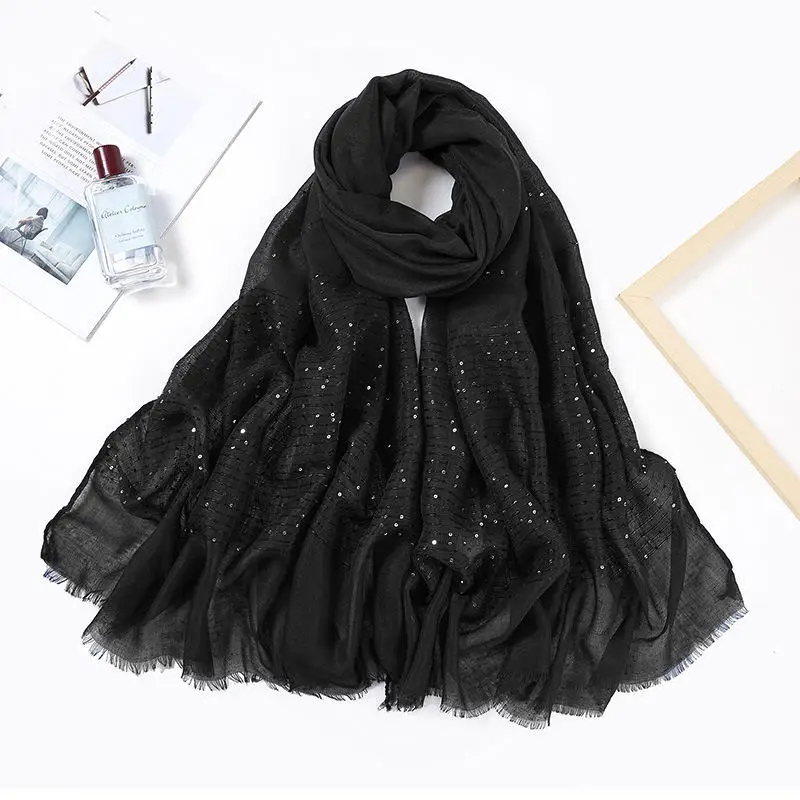 

Fashion Lace Edge Sequins Scarf Square Scarf Malaysia Muslim Hijab Long Scarf Shawl Head Veil Head Scarf Headwraps for Women