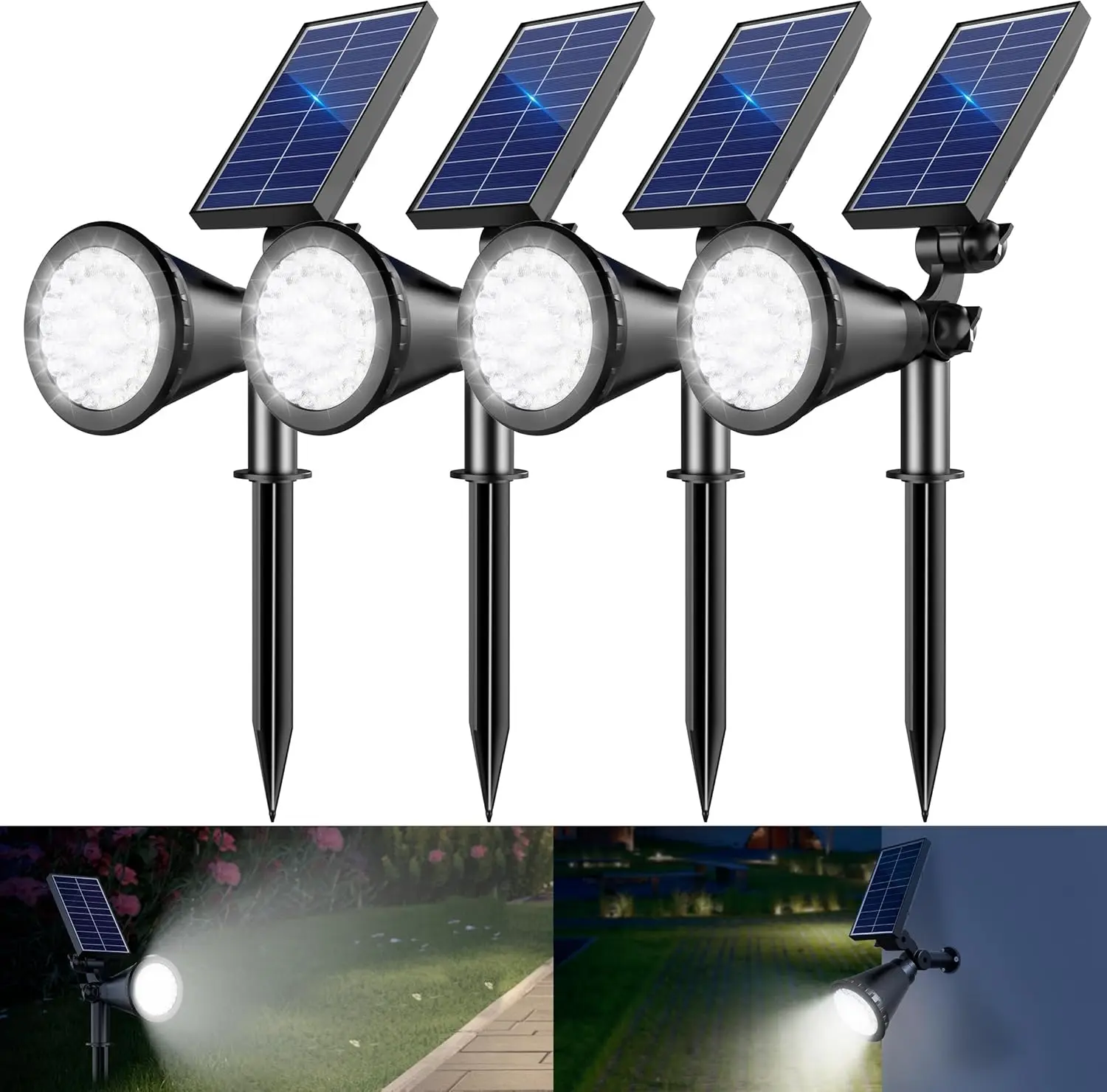 36 LEDs Solar Spot Lights Outdoor, 1000LM Adjustable Waterproof Landscape Lighting for Garden Yard Pathway - 4 Pack Cool White