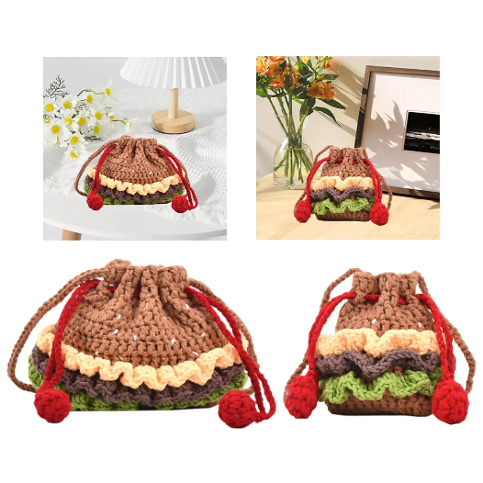 

Вязаная крючком сумка на плечо для женщин, подарок на день рождения, милый гамбургер, мультяшная сумка для телефона