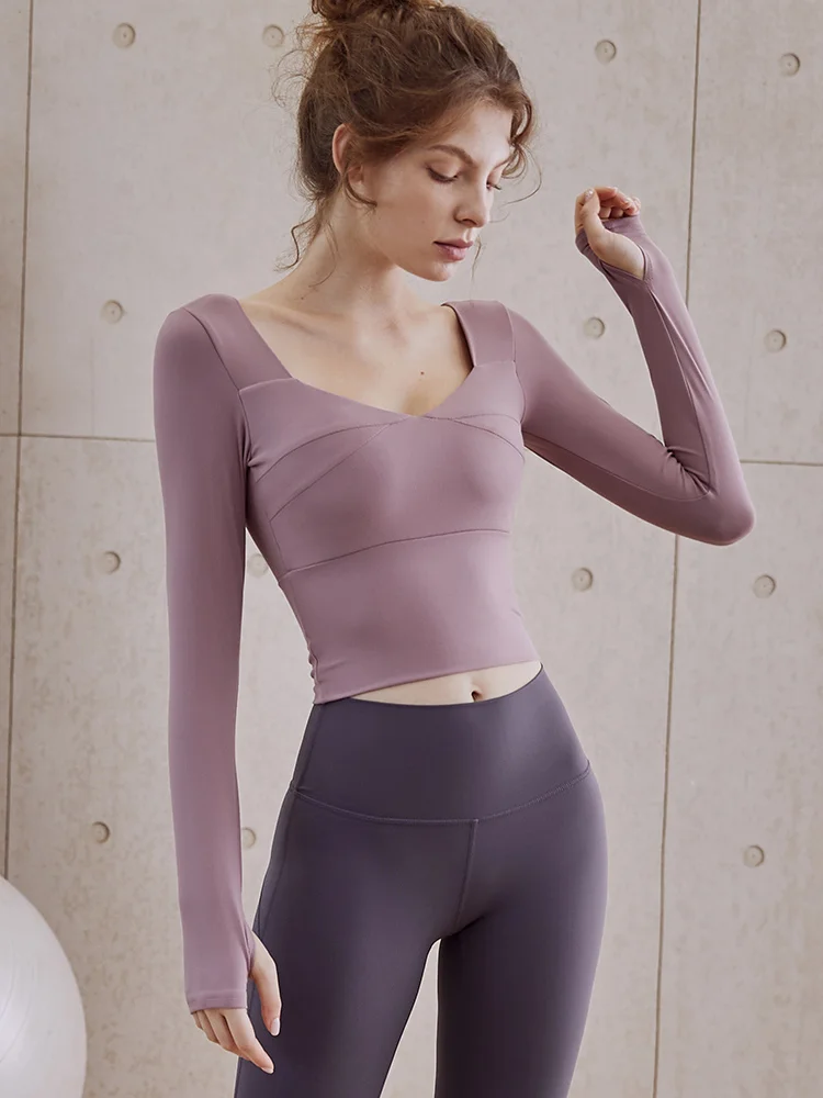 

Profional Yoga Fitn Tight Fit T-irt Women's Long Sve Sports Top Qui Dry Pilates Training Vest Pad Included