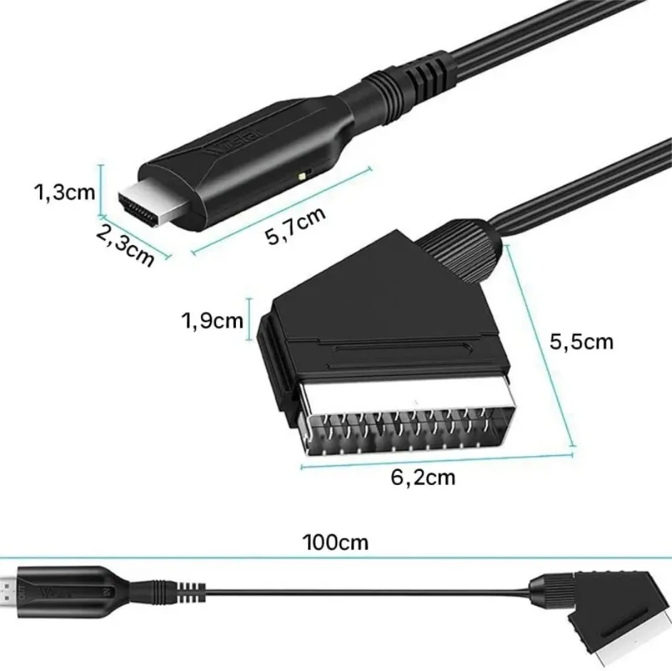 SCART zu HDMI-kompatibel Konverter Kabel 720P/1080P Schalter SCART in HD out Video Audio Konverter Adapter, für Sky Box STB Stecker