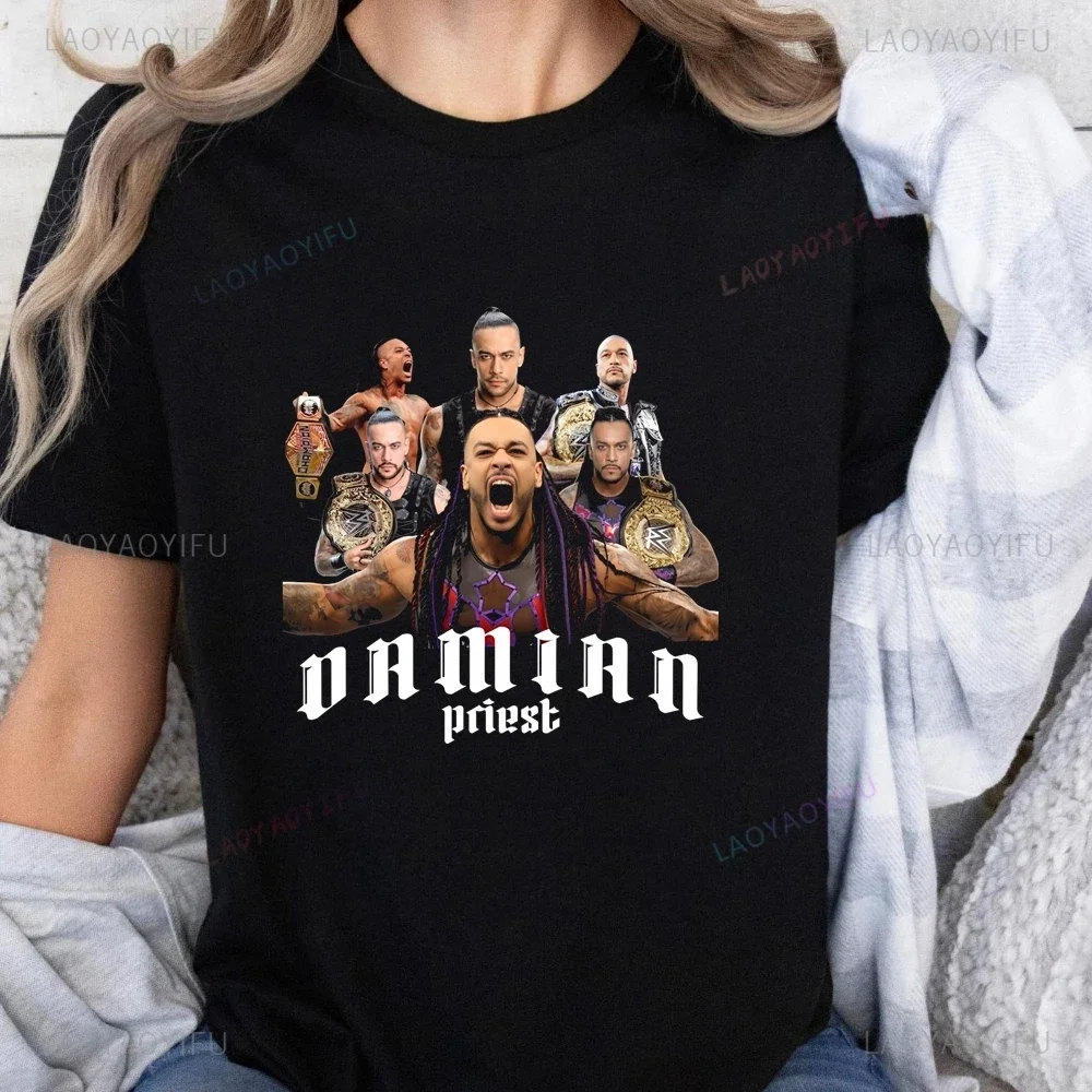 Wrestler Damian Priest Wrestler Printed T-shirt Top Neutral Trend Harajuku Short Sleeved Unisex Shirt Graphic Oversized T-shirt