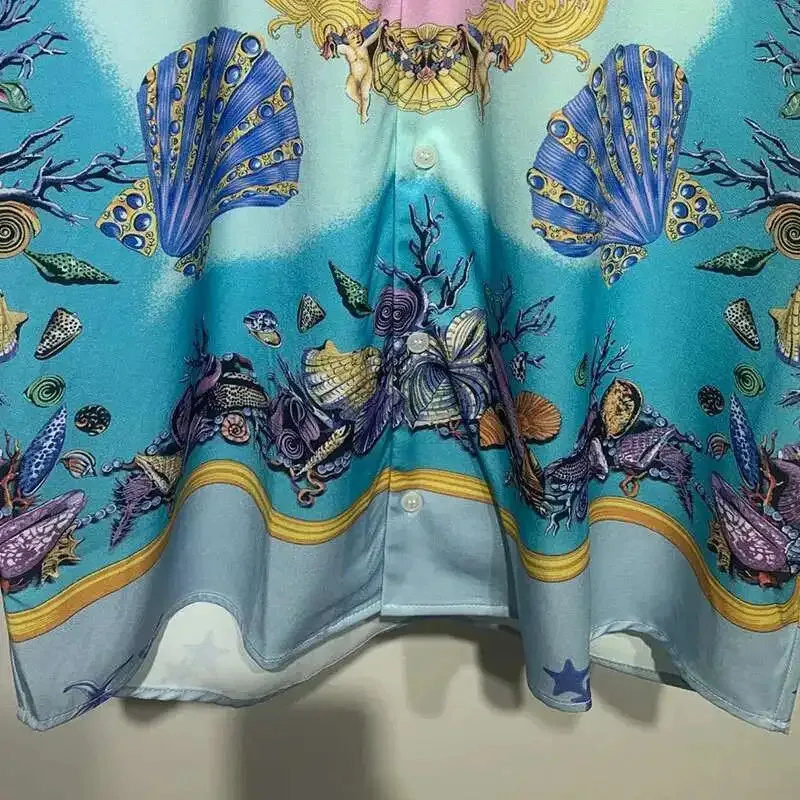 High Quality Sea World Contrast Color Printed Short Sleeve Shirt Casual Comfortable Festival Slim Fit Shirt Men Fast Shipping