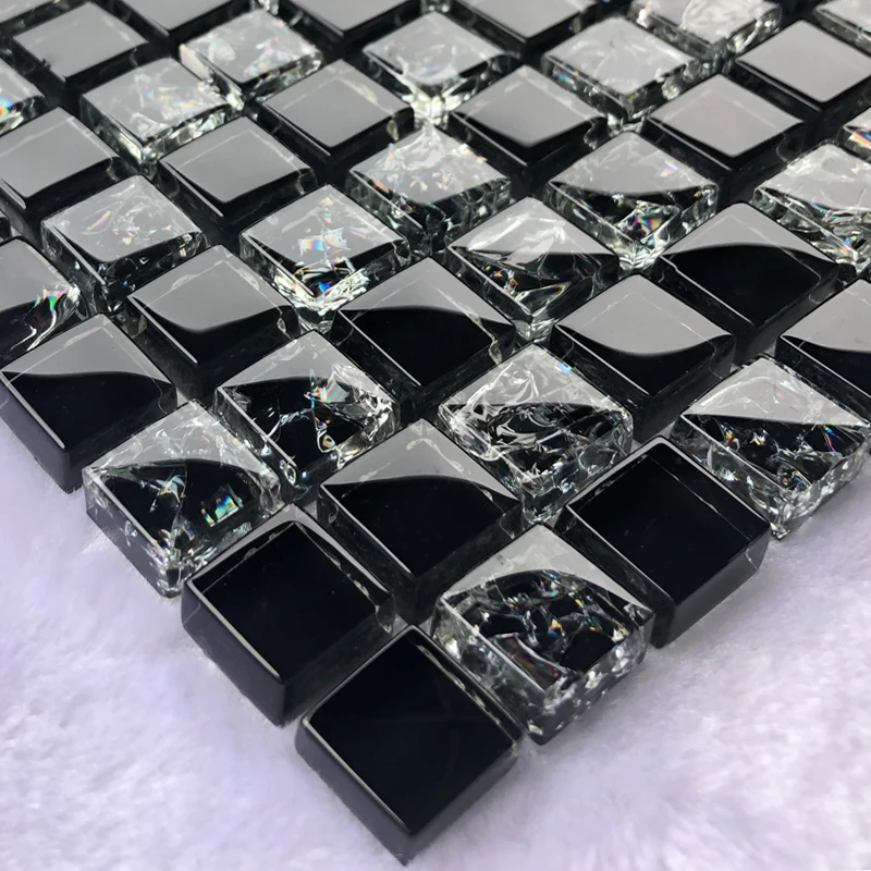 2023 New Classic American Style Black Color Crystal Glass Mosaic Tiles For Bathroom/Living Room Background Wall Decorative