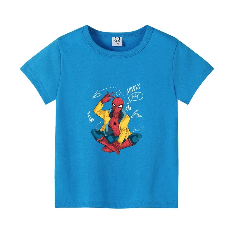 سبايدرمان الاطفال فتاة تي شيرت أنيمي لعبة الكرتون طباعة الطفل تيز القطن لطيف تي شيرت ملابس قصيرة الأكمام لطيف هدية عيد ميلاد