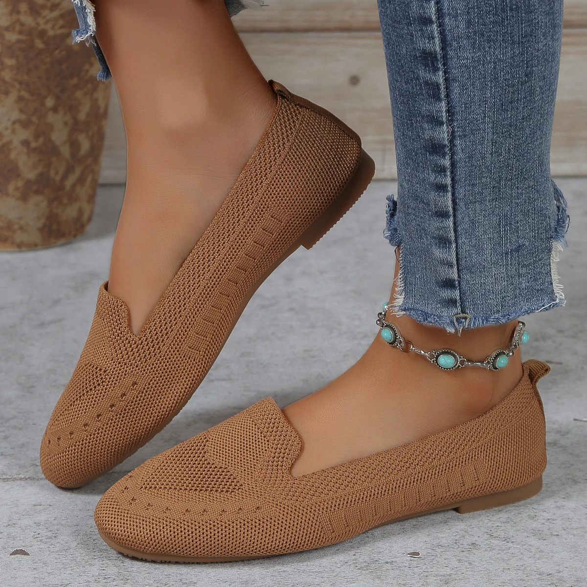 

Women's Breathable Mesh Flats Casual Slip On Loafers Ladies Soft Sole Walking Shoes Lightweight Knit Ballet Flats Plus Size Zapa