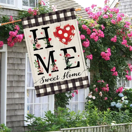 Valentines Day House Flag, Valentine'S Day Love Heart Home Sweet Home Flags Burl OOV IIC