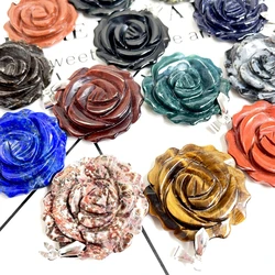 New Fashion Crystal Carved Single sided Rose Pendant Tiger Eye Agate Labradorite DIY Men's and Women's Couple Jewelry Gift