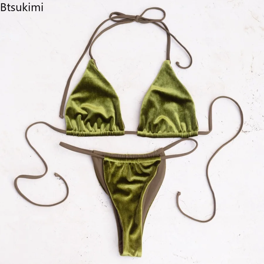 2025 Sexy Handwork Micro Bikinis Women Vintage Swimwear Solid Swimsuit Female Bathing Suit Beachwear Brazilian Thong Biquinis
