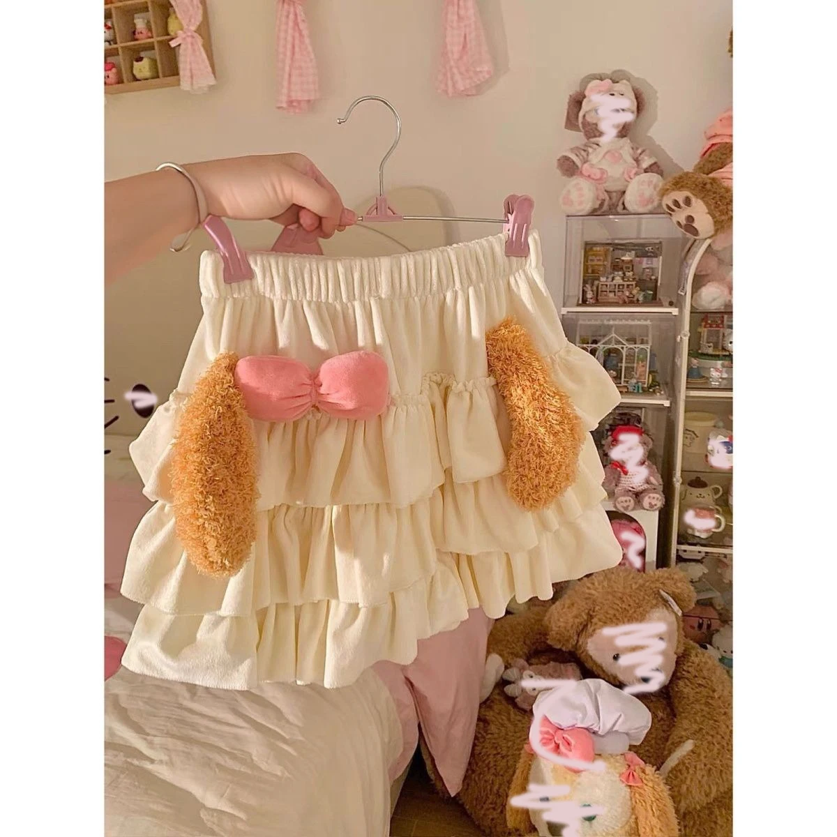 Autumn Winter Sweet Lolita Style Cake Skirt Women Cute Cartoon Plush Rabbit Ears Mini Skirts Harajuku Japanese Y2k Shorts Skirt