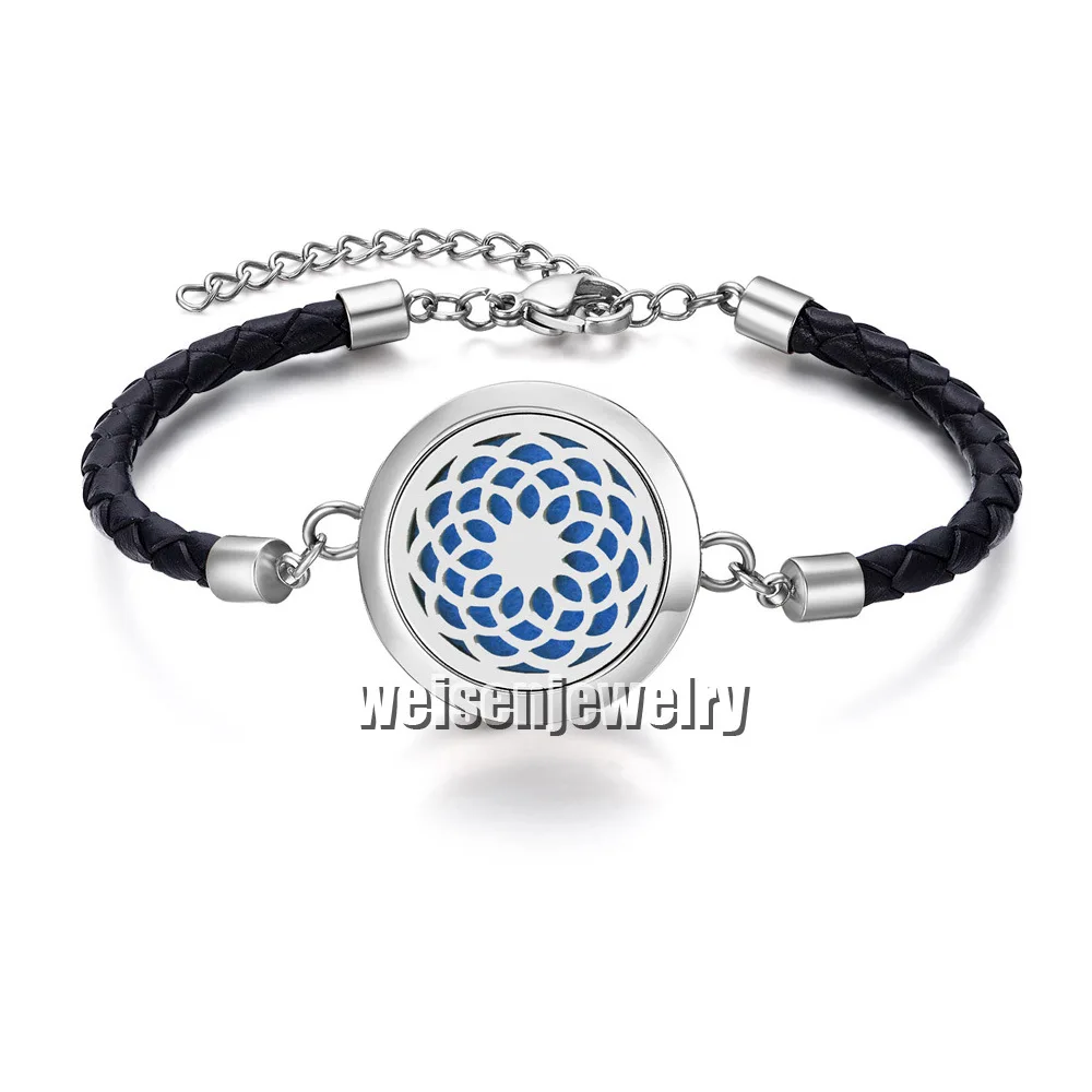 Flower of Life Aroma Box Bracelet Magnetic Stainless Steel Aromatherapy Essential Oil Diffuser Perfume Locket Pendant Jewelry
