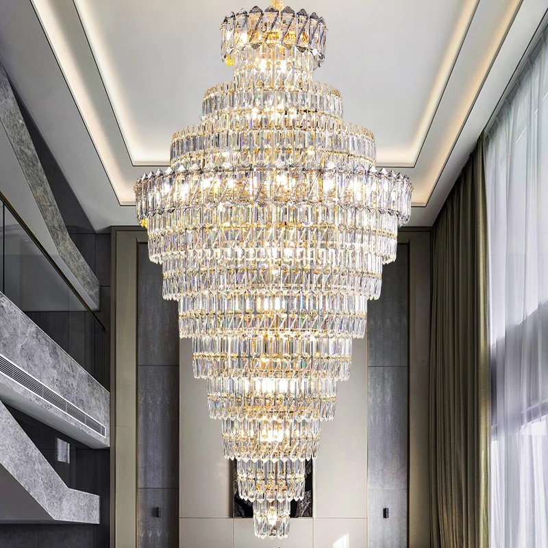 Duplex Crystal Light Spiral Staircase Long Chandelier Light Luxury Penthouse Villa Loft Apartment Stairwell Luxury Hotel Light