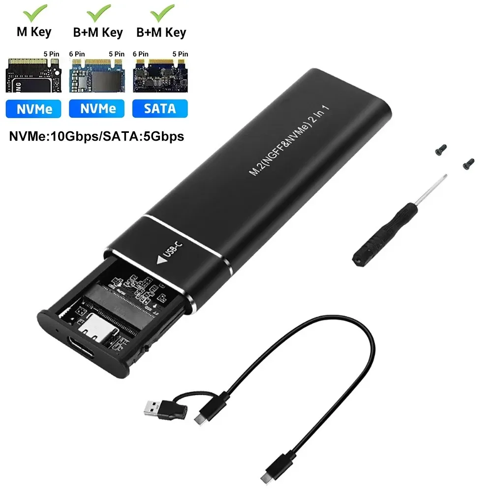 kebidu Dual Protocol M2 SSD-Gehäuse M.2 NVMe SATA SSD-Gehäuseadapter 10 Gbit/s USB 3.1 Typ C externes Gehäuse unterstützt M- und B&M-Tasten 3