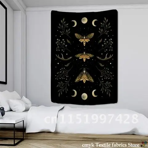 Classic Olive Leaf Moonlight Green Bohemian Style Hippie Dormitory Home Decor Wall Hanging Moon Phase Tapestry