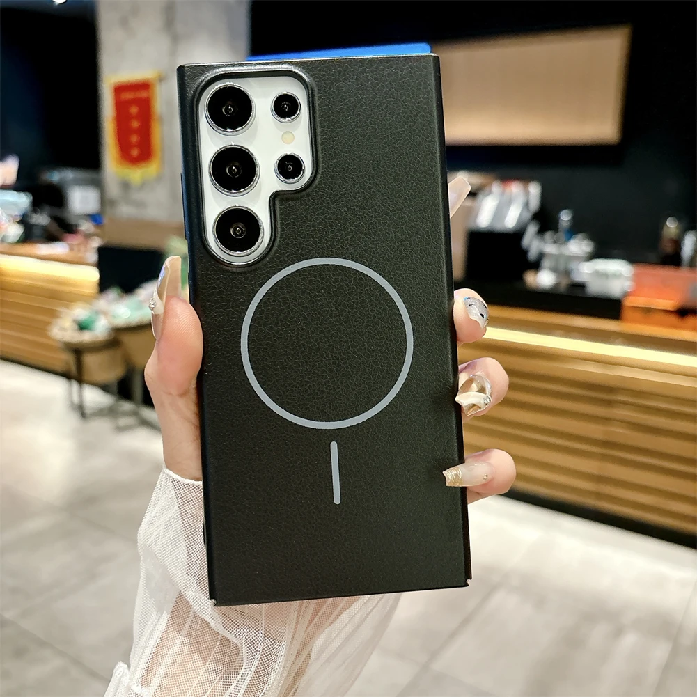 حافظة فاخرة من الجلد Magsafe لهاتف سامسونج S25 24 23 Ultra A55 A54 A35 A06 A16 A25 غطاء صلب للشحن اللاسلكي المغناطيسي #6