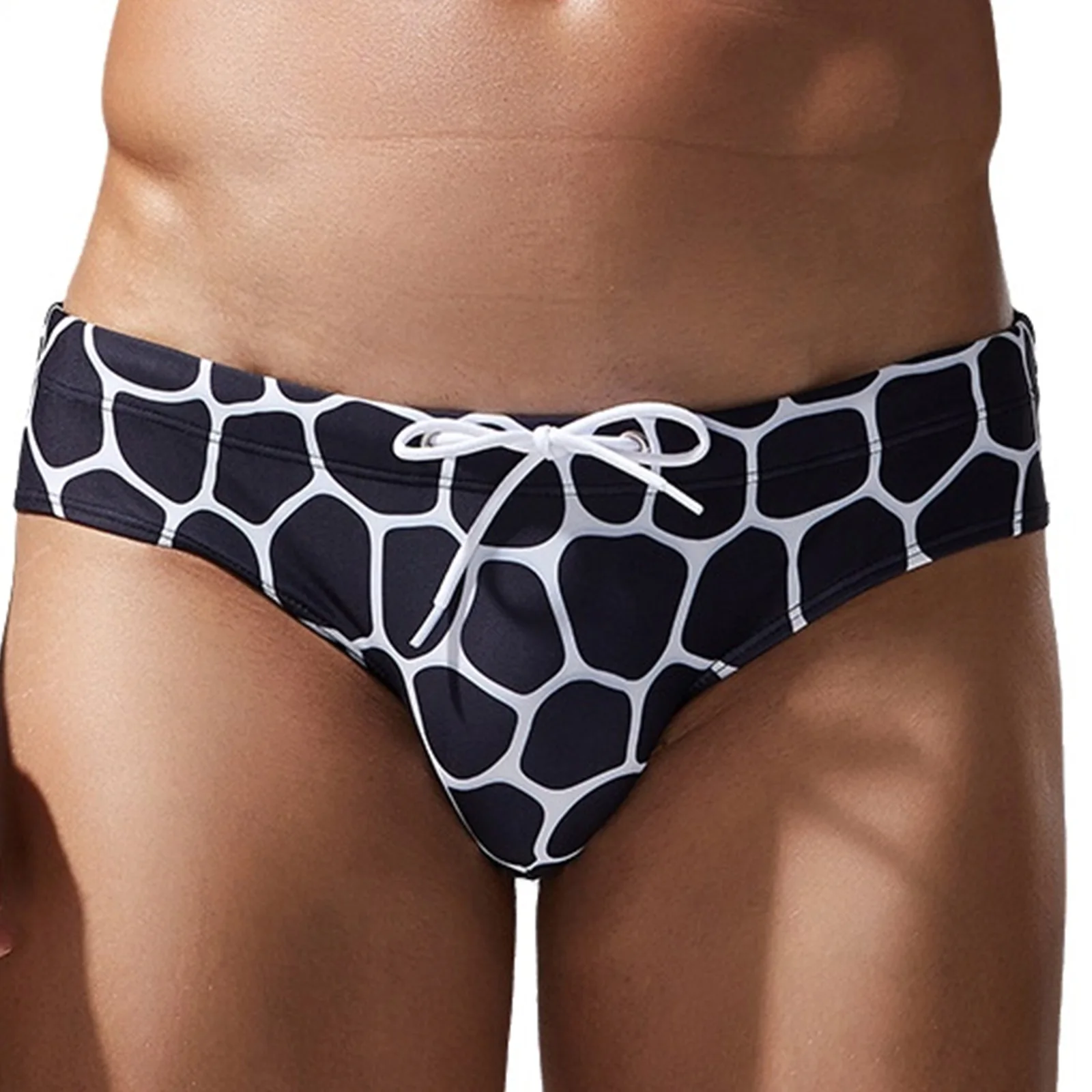 

Mens Sexy Bikini Briefs Swim Trunks Elastic Waistband with Drawstring Cobble Graphic Swimsuits Underwear Swimming Sunga Beach