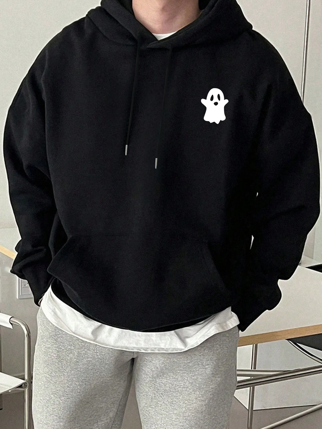 American Personality Ghost Print Men Hooded Sweatshirt Autumn and Winter Daily Outdoor Sports Loose Fitness Leisure Street Style
