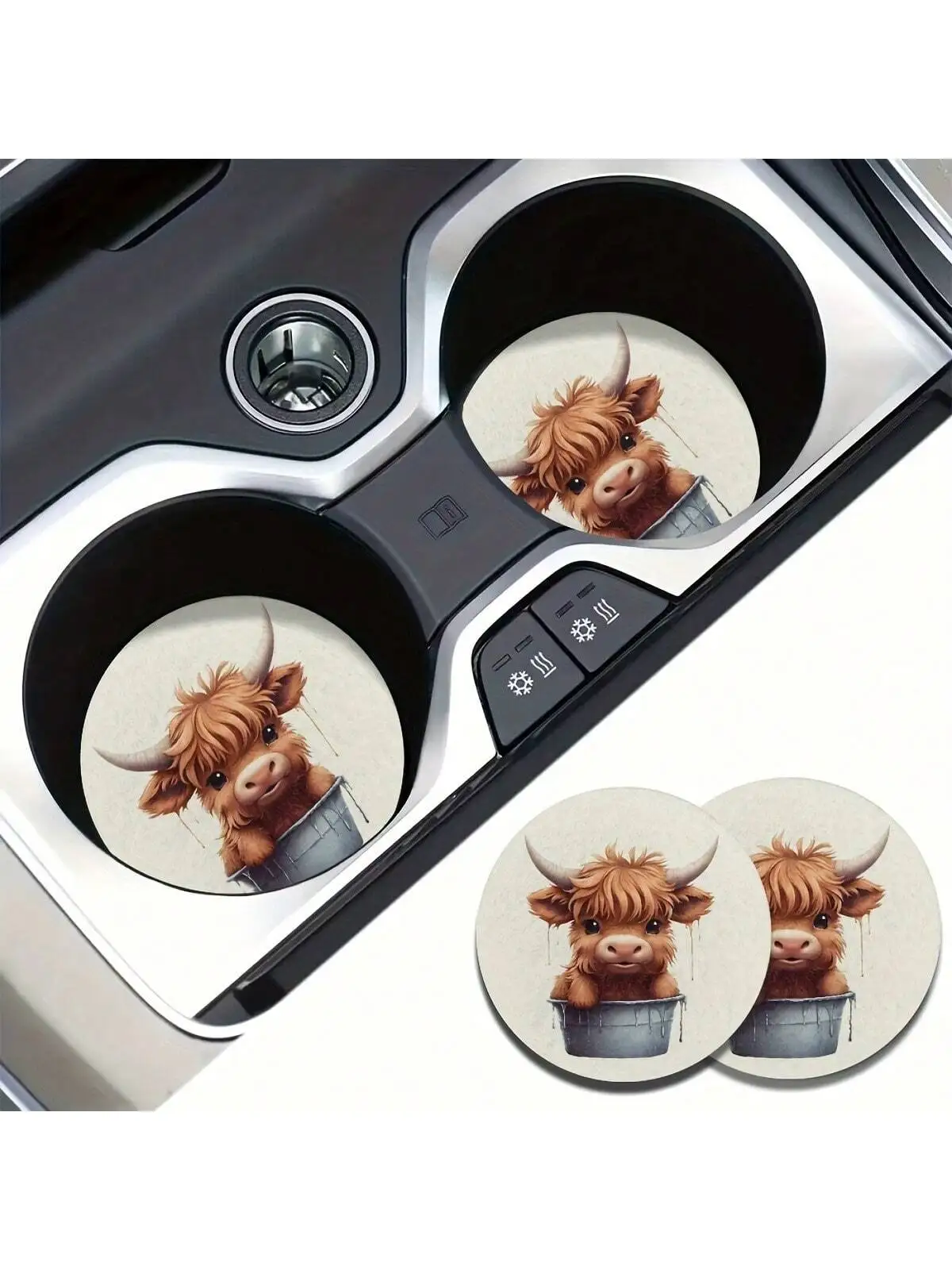 2-piece cow-pattern water-absorbing car cup holder pad - Women's car interior accessory, suitable for car and home desktop cup h