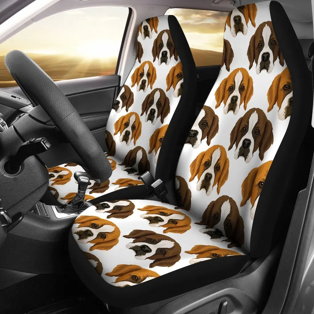 St Bernard Pattern Print Seat Cover Car Seat Covers Set 2 Pc, Car Accessories Car Mats