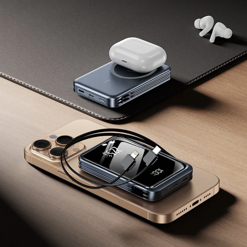 New Watch Earphones Magnetic Wireless Charging 10000mAh Belt Cable Ultra-thin Fast Power Bank Mobile Power Supply