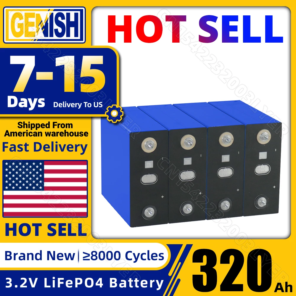 Grade A 3.2V 320AH Lifepo4 Battery Rechargeable Lithium Iron Phosphate  DIY 12V 24V 48V for Camping Boats Golf Cart RV Forklift