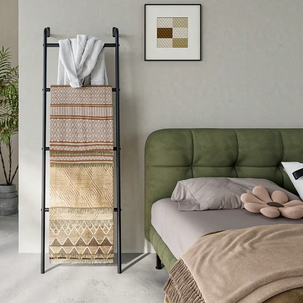 4-Layer Metal Blanket Ladder Wall-Leaning Towel Rack Livingroom Bathroom Decor