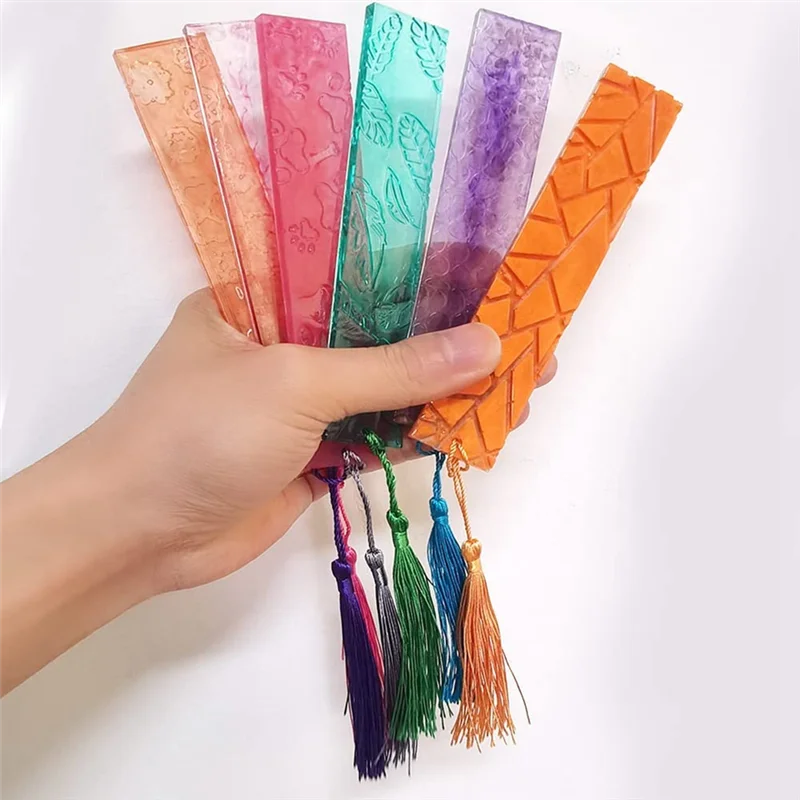 EDT-Bookmark พร้อมพู่ซิลิโคนเรซินแม่พิมพ์สี่เหลี่ยมผืนผ้าใบเนื้อดอกไม้รูปอีพ็อกซี่ซิลิโคนแม่พิมพ์หล่อ Bookmark
