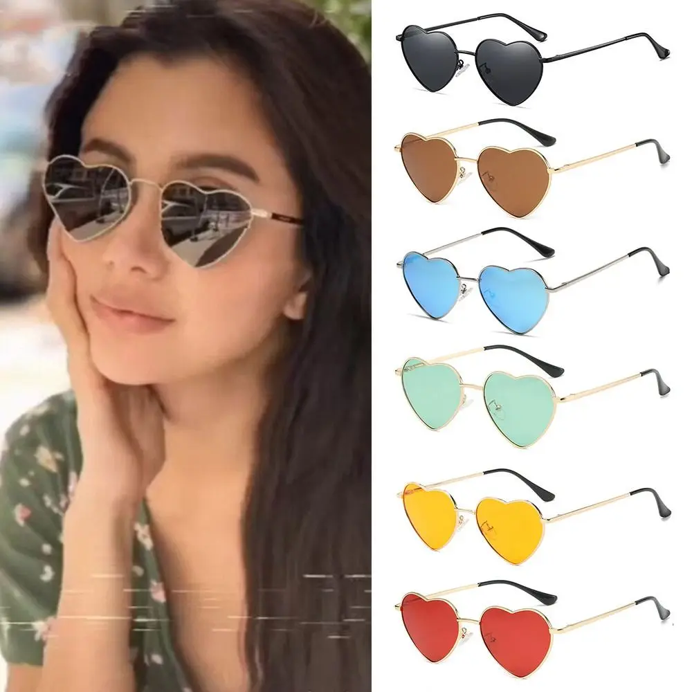 Vintage Metal Frame UV400 Protection Fancy Accessories 90s Glasses Shades Heart Sun Glasses Heart-Shaped Sunglasses