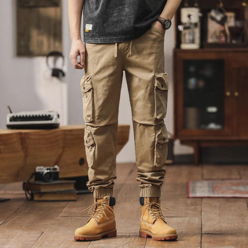 Men's Casual Outdoor Loose Fit Drawstring Workwear Pants Trendy High-End Loose Trousers for Men