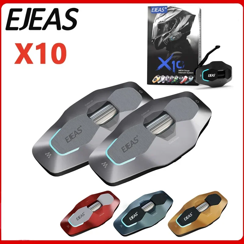 2 PCS EJEAS X10 Motorcycle Helmet Bluetooth Intercom Headset+1PC EUC Mesh 4.0 2-10 Riders Taking Distance 1500M Waterproof IP67