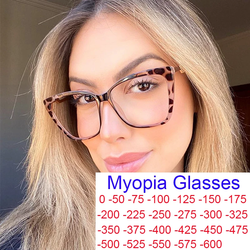 New Sexy Cat Eye Finished Myopia Glasses Women Anti Blue Light Shortsighted Eyeglasses Metal Computer Optics Minus Glasses 0~-6