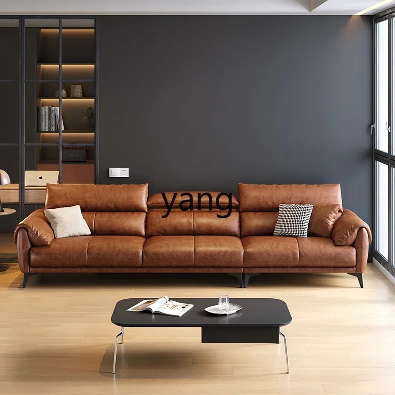 

LMMminimalist leather sofa living room modern simple light luxury first layer cowhide straight row sofa