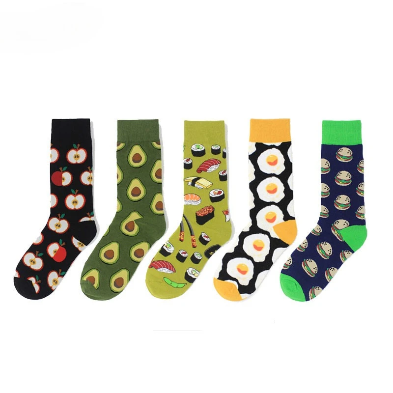 1/5 Pairs New Autumn and Winter Trendy Food Fruit Series Men's Socks Creative Niche Versatile Comfortable Couple Mid Tube Socks